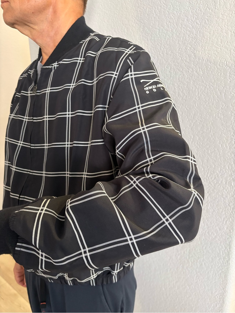 EUC  RARE Giorgio Armani  GOLf Vintage Black  Plaid Bomber Jacket Sz 50 Italy